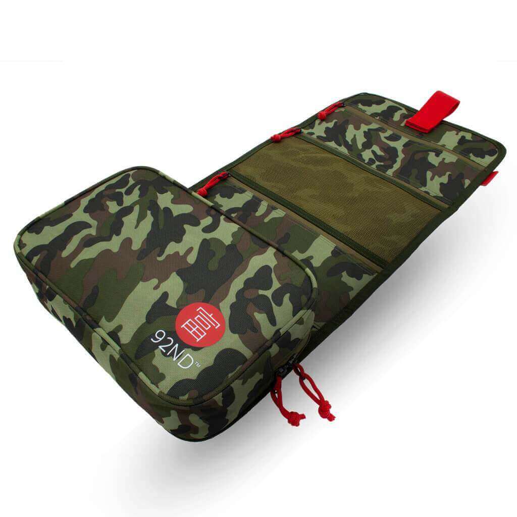 Hanging Toiletry Bag camouflage when unfolded, with handy storage compartments.