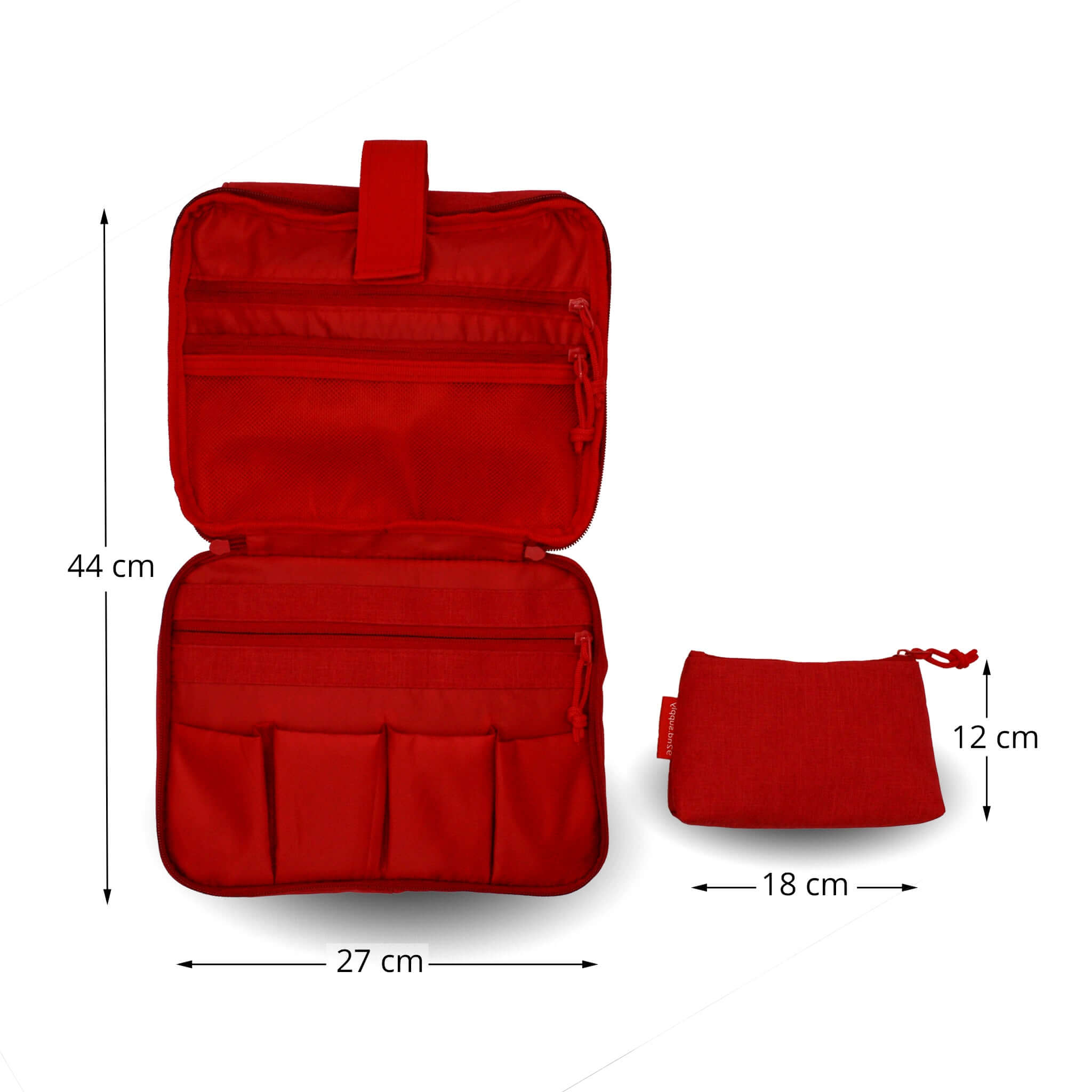 Toiletry bag with many compartments and red toiletry bag for hanging