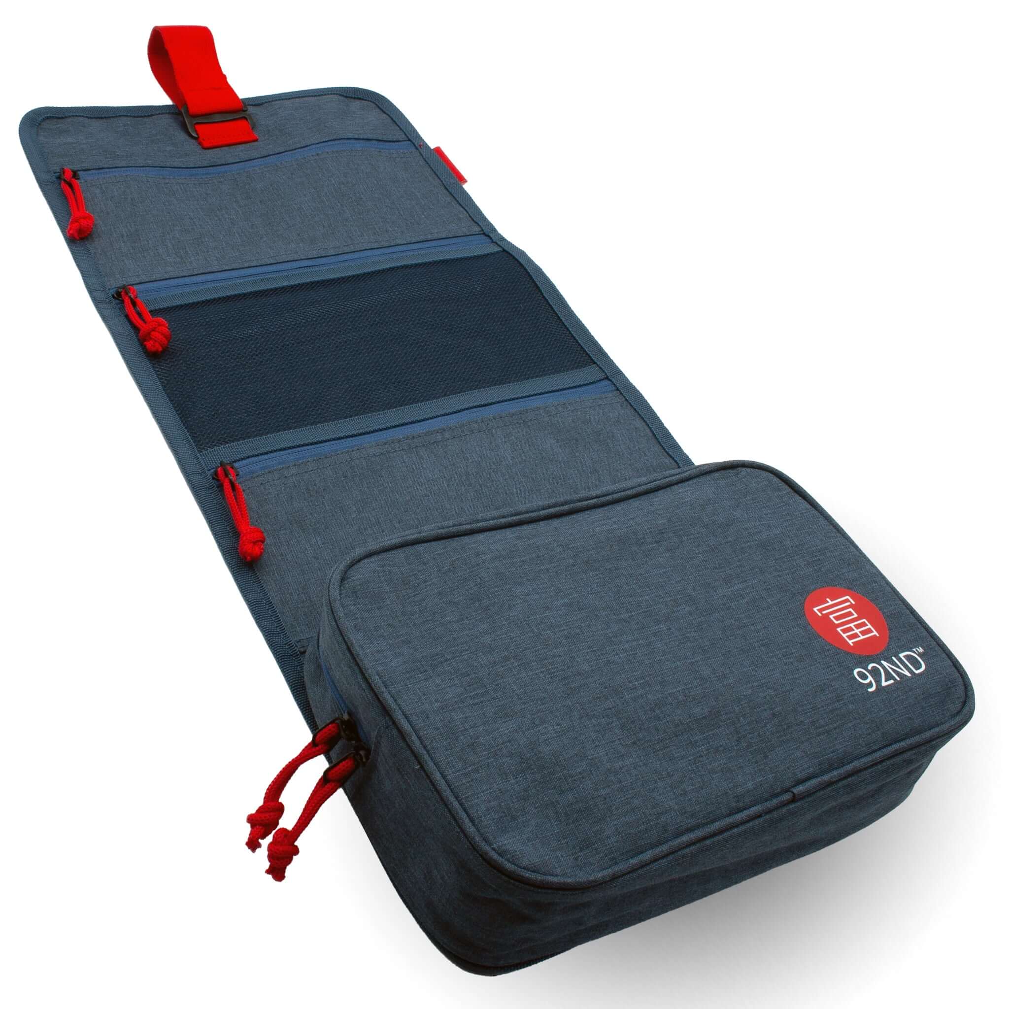 Hanging Toiletry Bag Washroll Blue with zippers and handy hanging function
