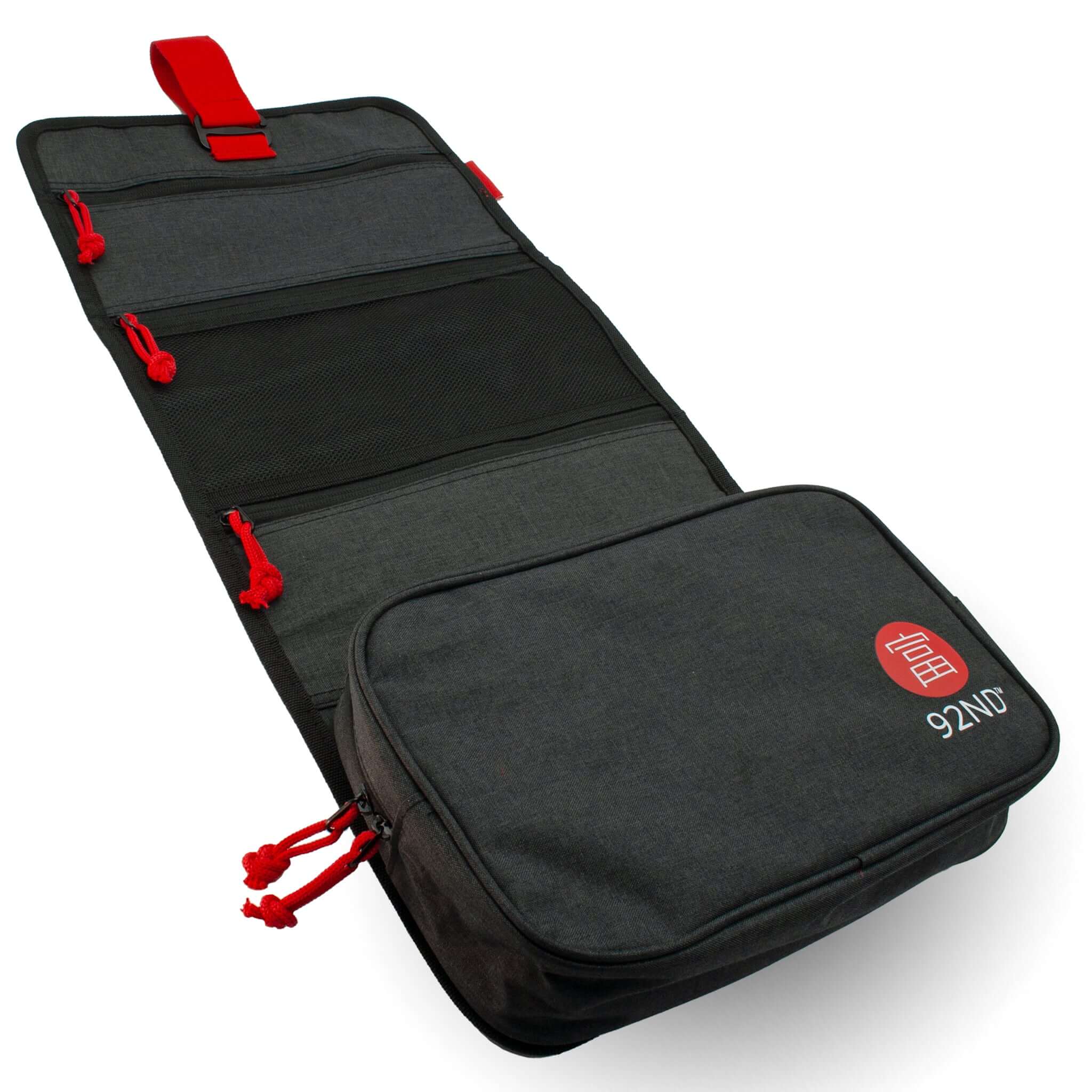 Hanging toiletry bag Washroll black – open inside